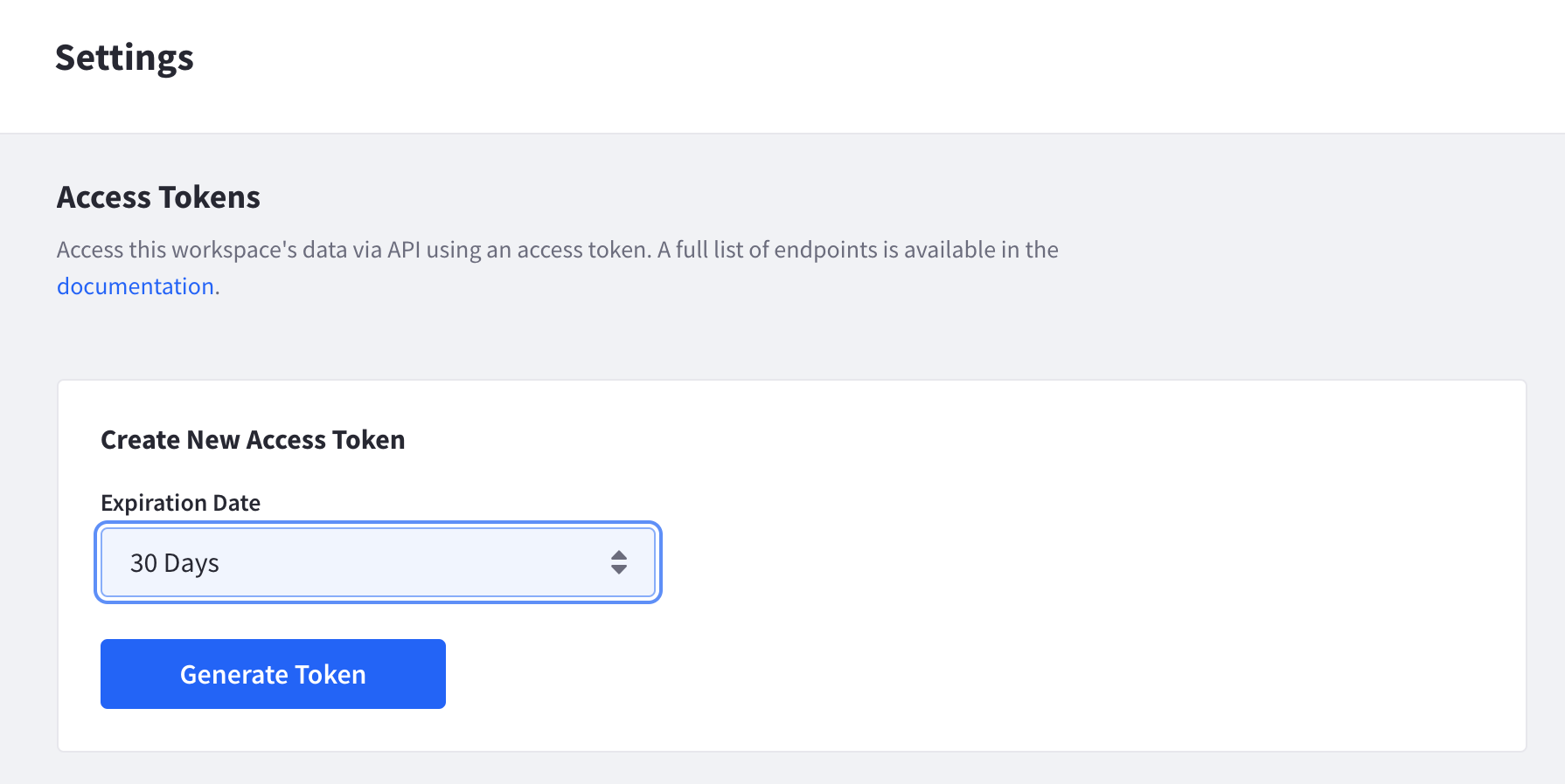 Select an expiration date and click generate token.