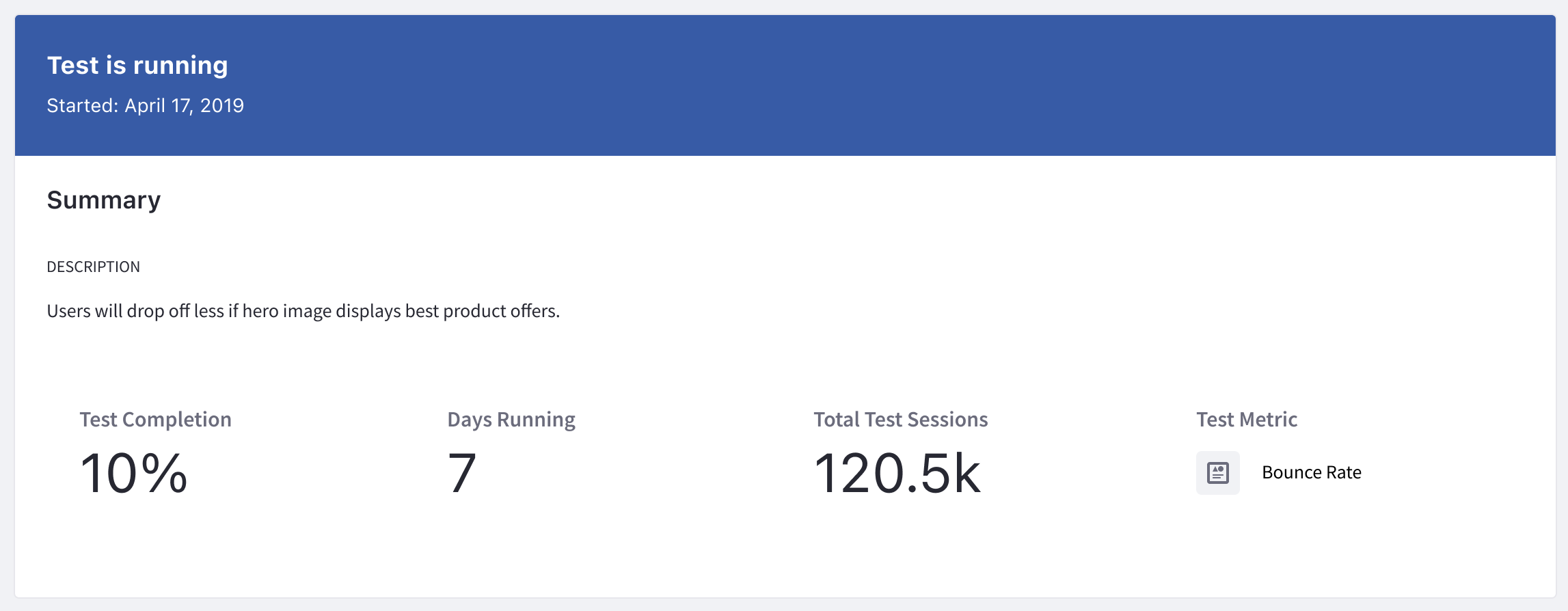 The summary panel provides an overview of your test.