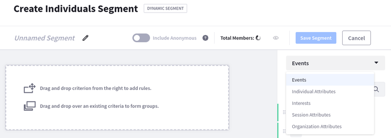 Give your new segment a name and begin selecting criteria.