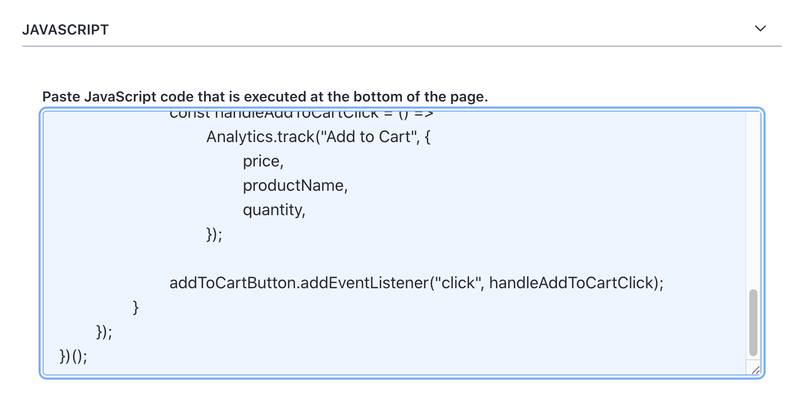 Paste the JavaScript code into the text box.