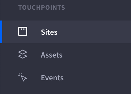 The Touchpoints menu provides access to information about Sites, Pages, and Assets.
