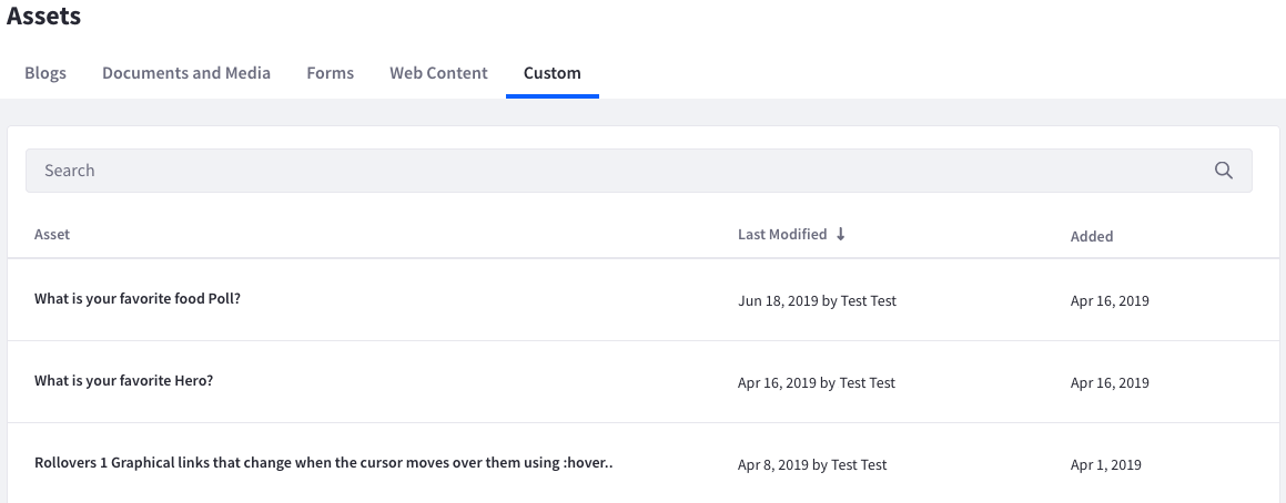 Asset Data is organized by asset type tabs.