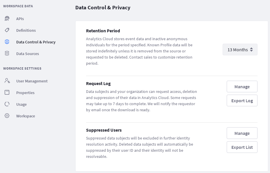 Different tools are found in the data control and privacy section of settings.