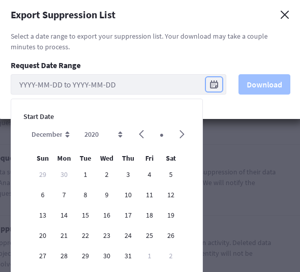 Click the Export List button to download a list of suppressed individuals.