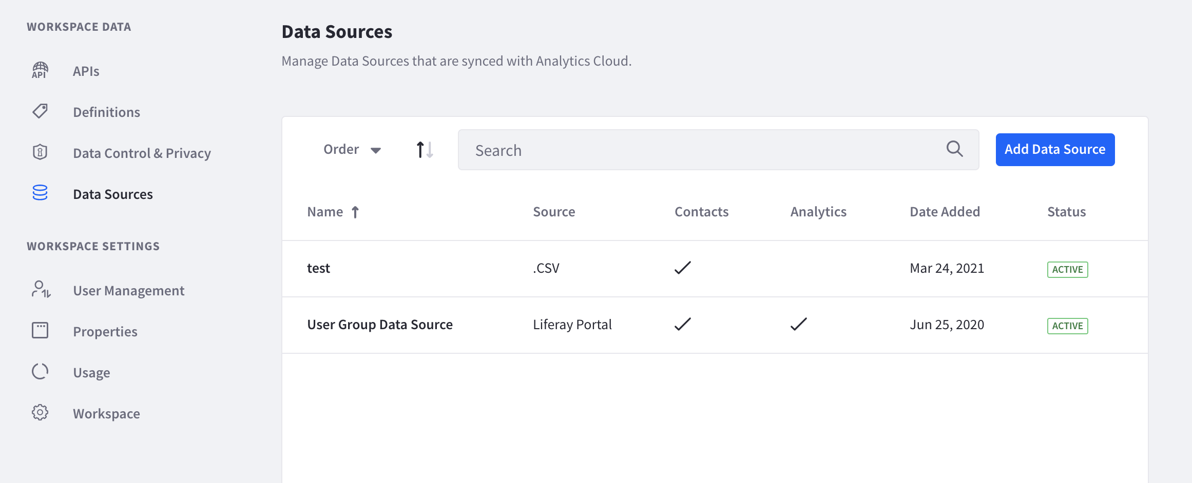 See the list of connected data sources in settings.
