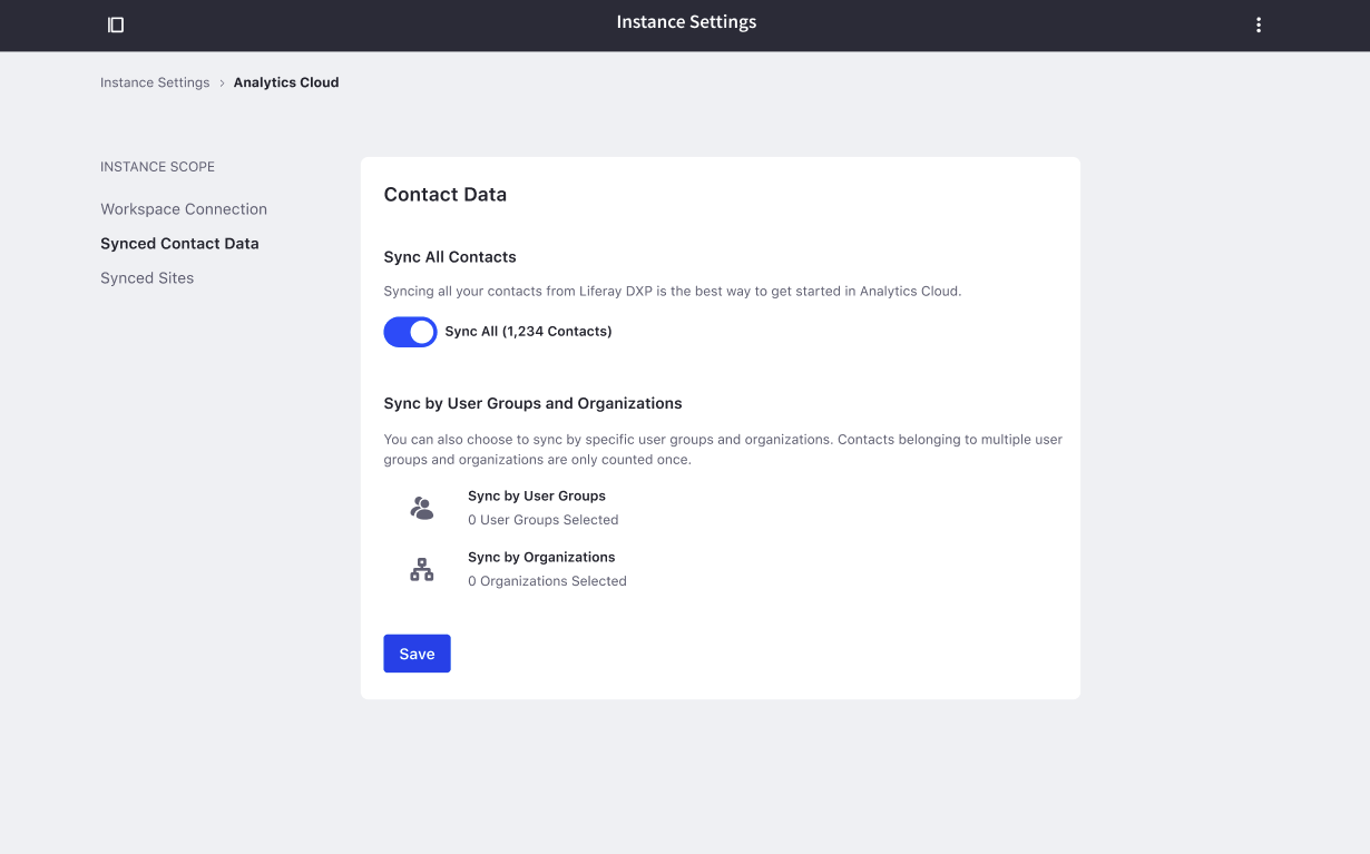 You can choose to sync all or select groups of users as contacts in Analytics Cloud.