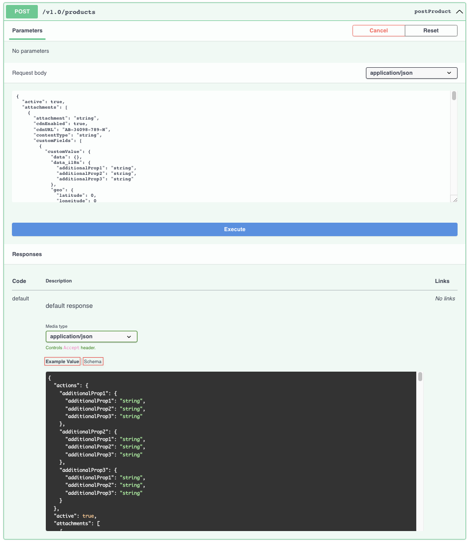 products エンドポイントは、HTTP POST を使用して新しい製品を作成します。