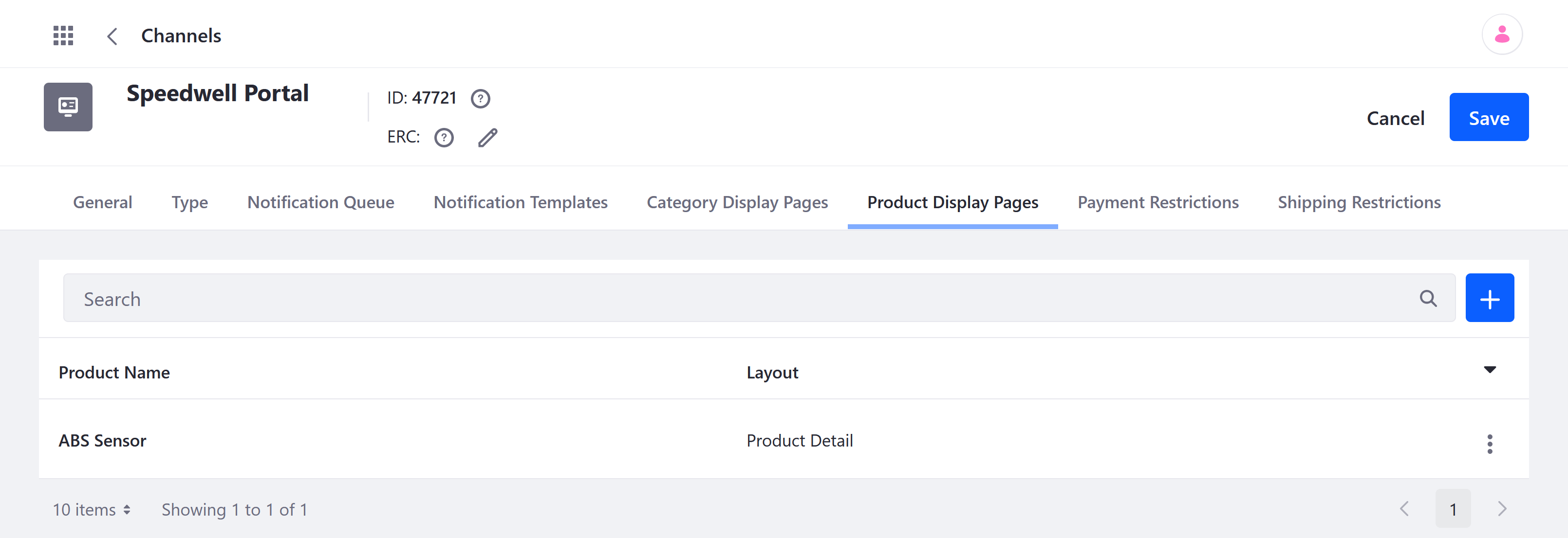 View and manage all saved configurations via the Product Display Pages tab.