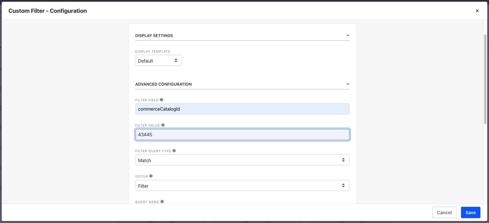 Configure the Custom Filter widget.