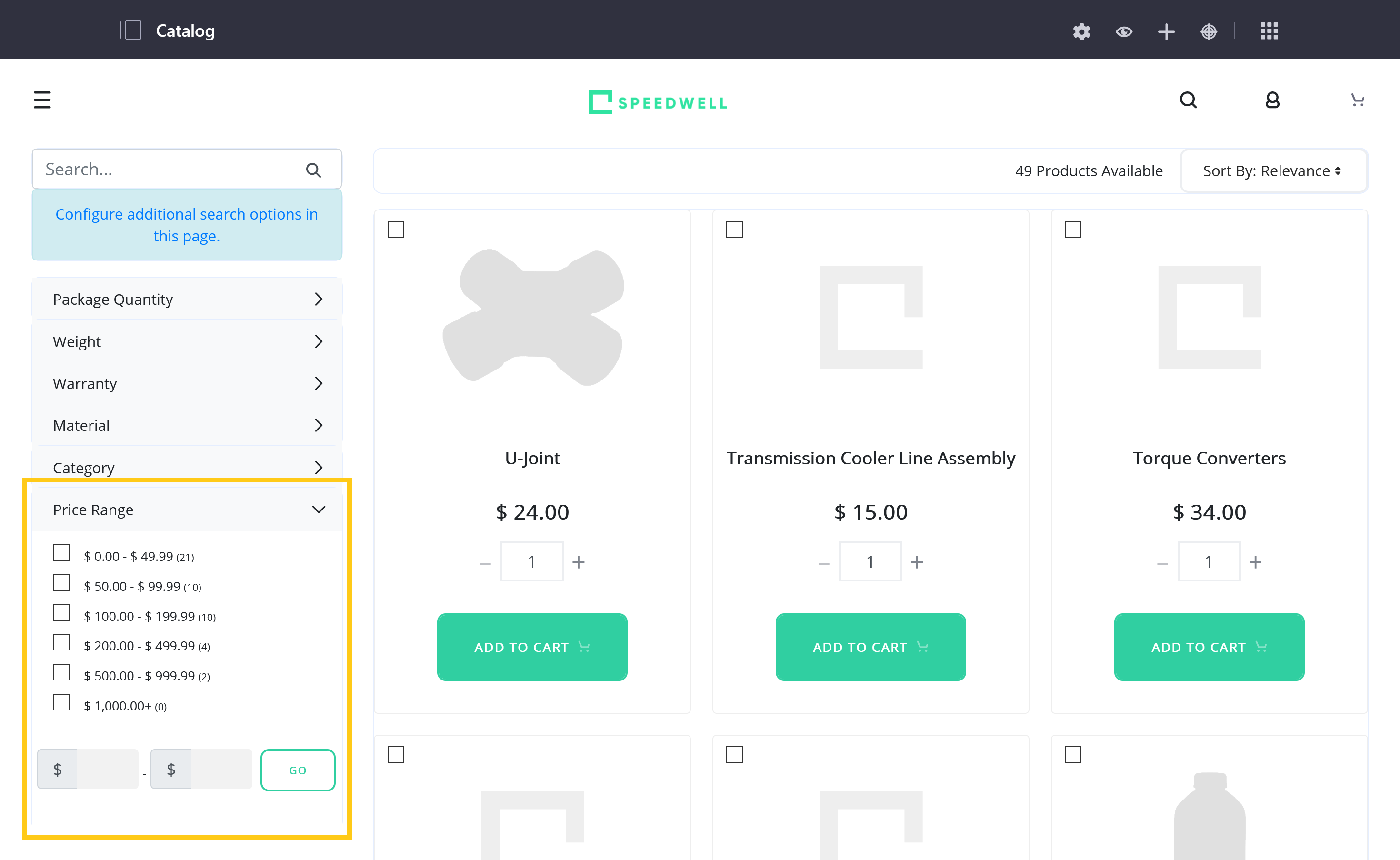 Use the Price Range Facet widget to filter Channel Products by price.