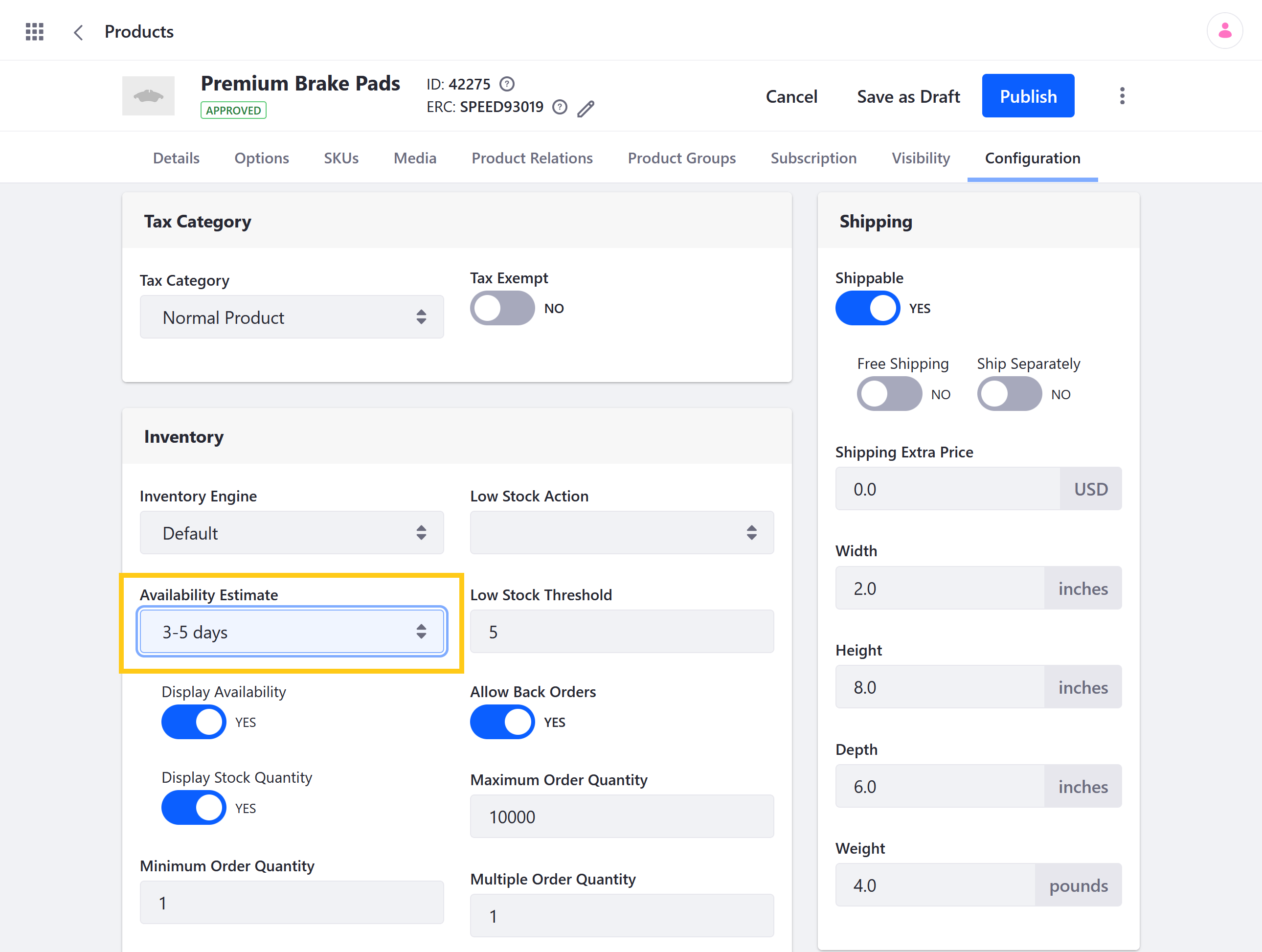 Select the desired availability estimate.