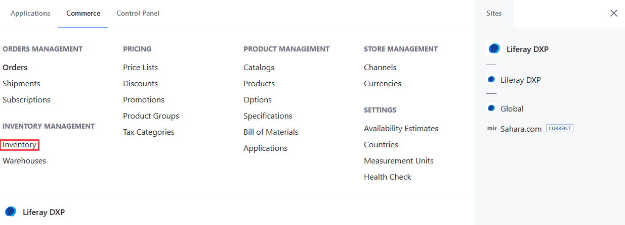 Navigate to the inventory settings from the Global Menu.