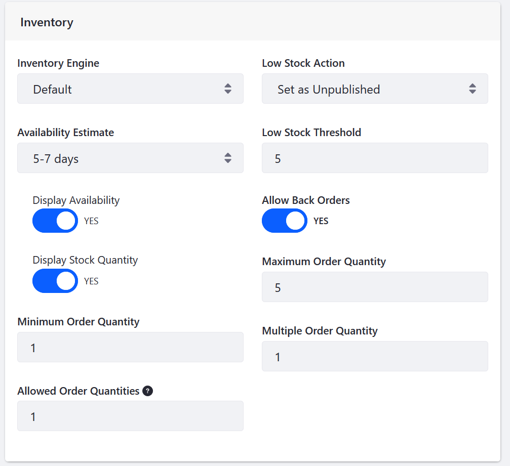 Select a low stock action and set the quantity that triggers the action.