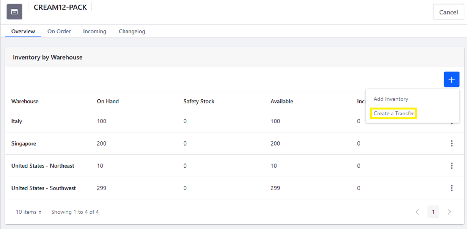 Users can transfer stock between warehouses