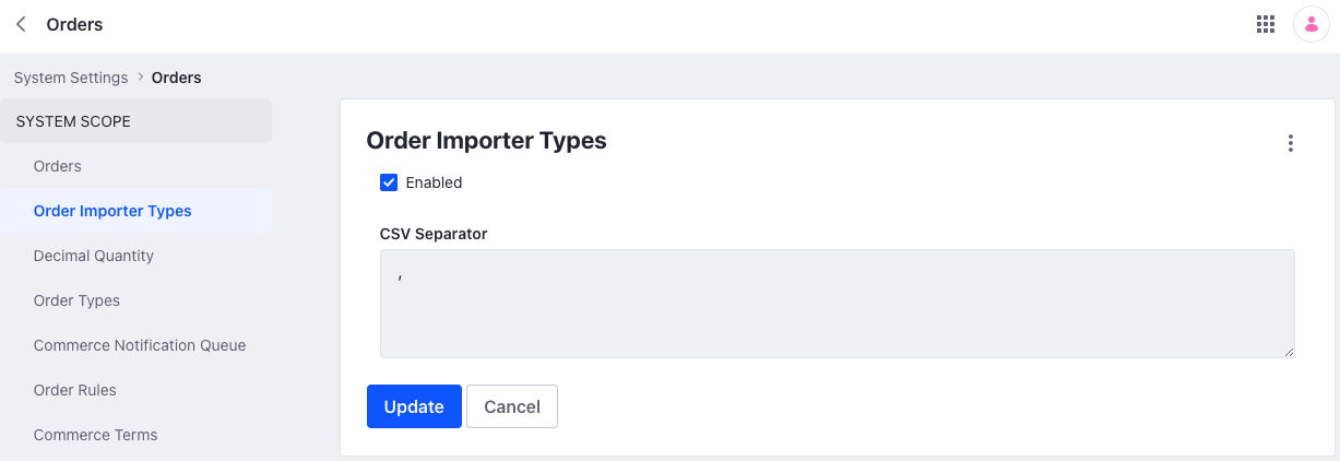 Use the Default CSV Separator option to change the default CSV separator.