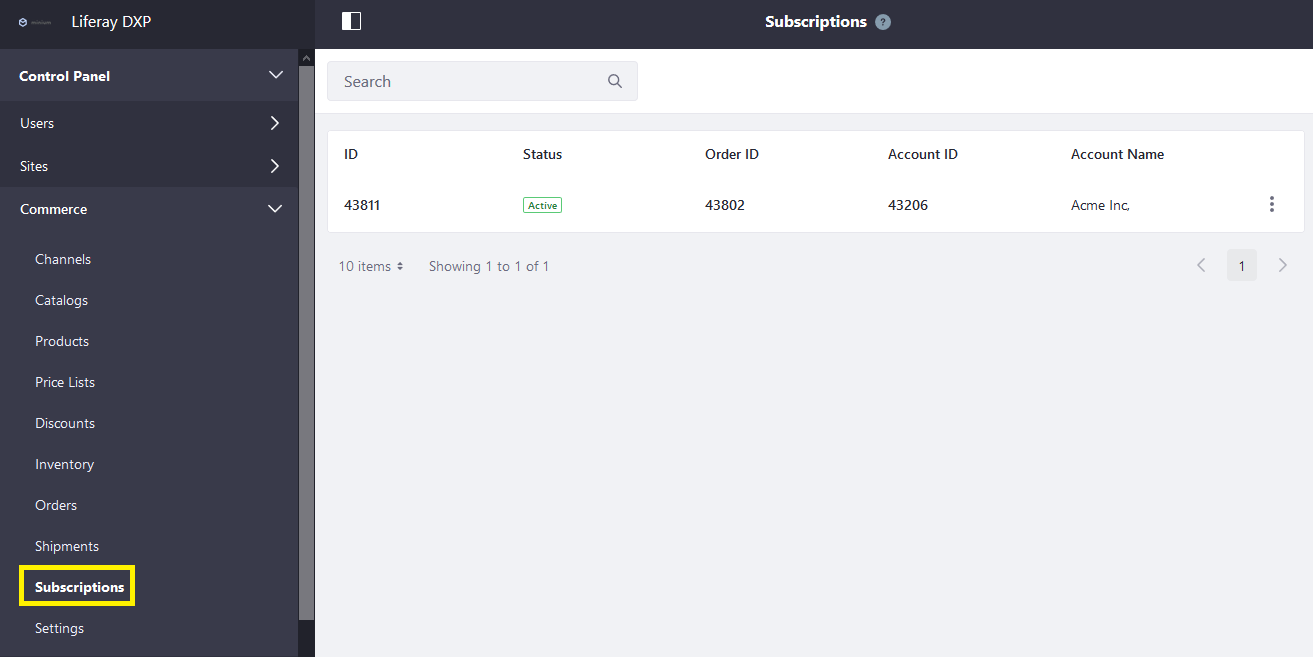 Subscription menu