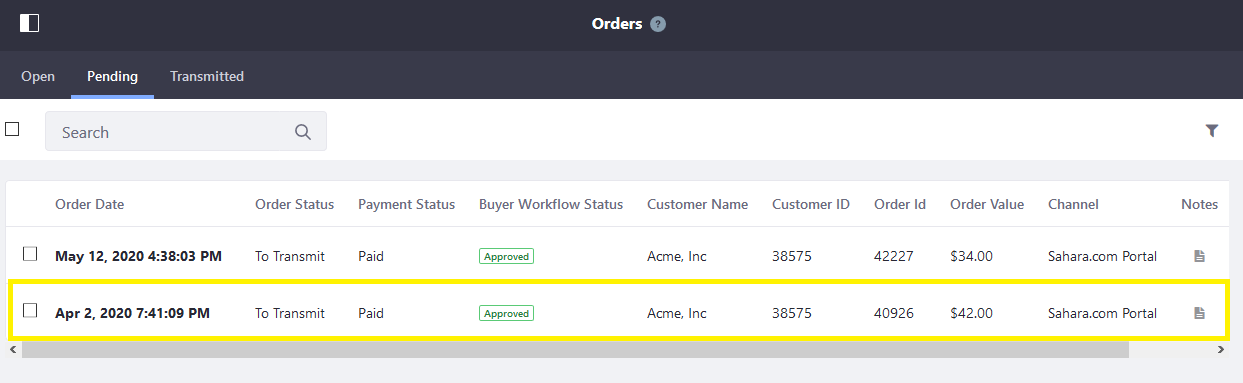 Click on the Pending Tab to process an order.