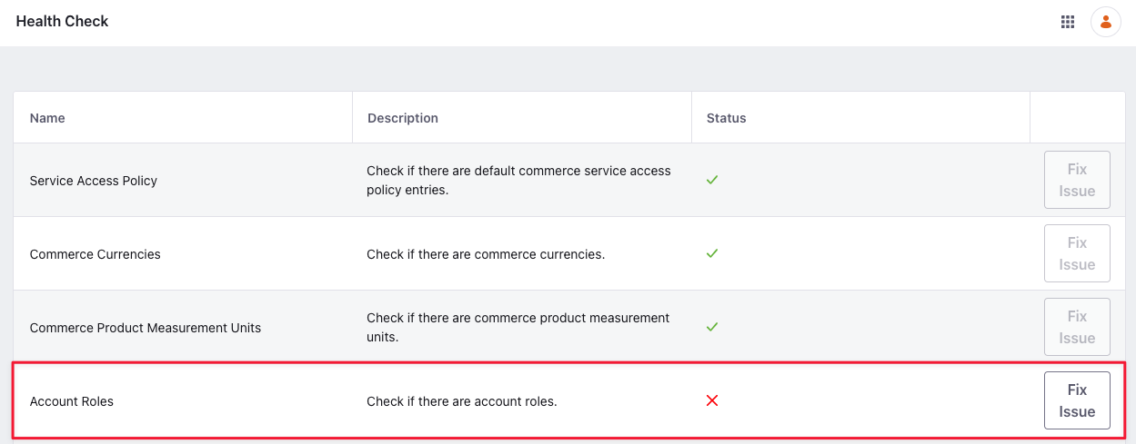 Run the health check for account roles.