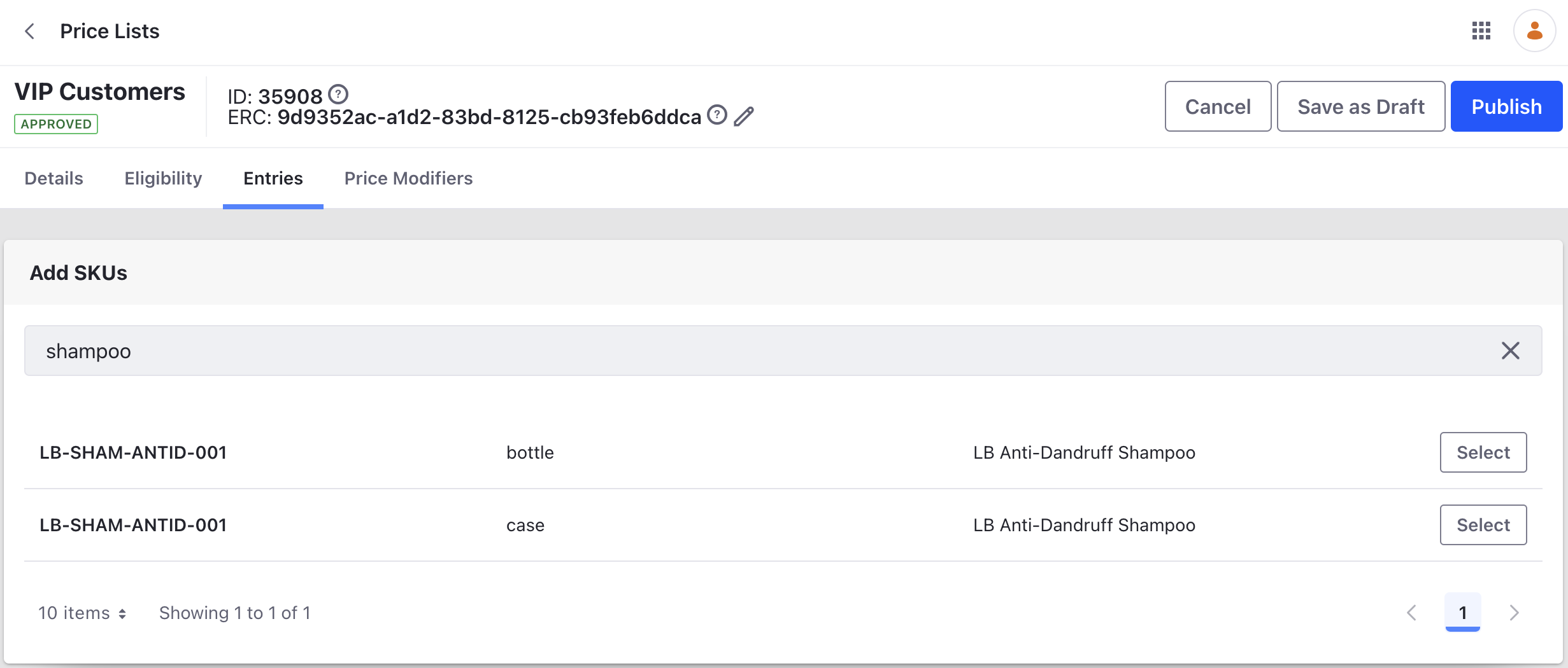 Search for all units of measure configured for an SKU.