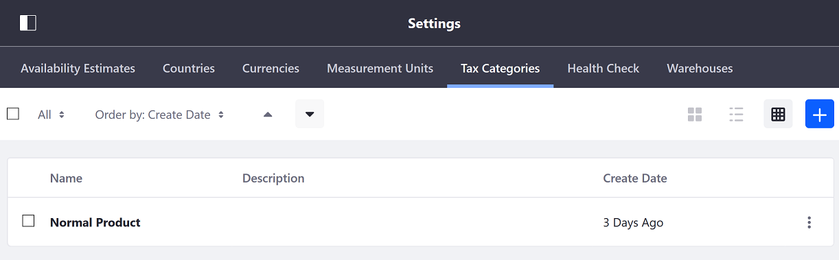 Tax categories are located in the Commerce Settings.