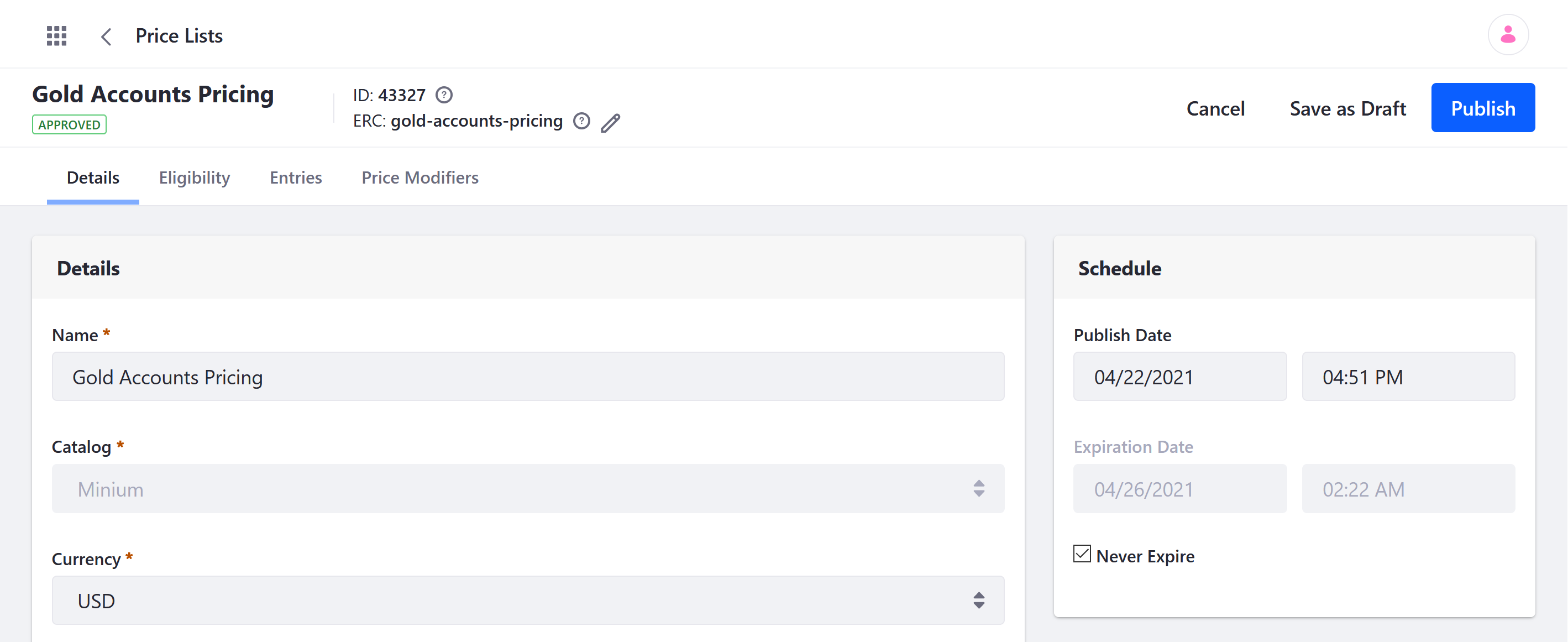 Use custom price lists to store more targeted price entries.