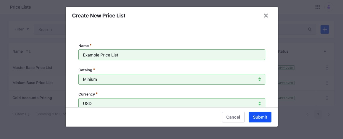 Configure the price list.