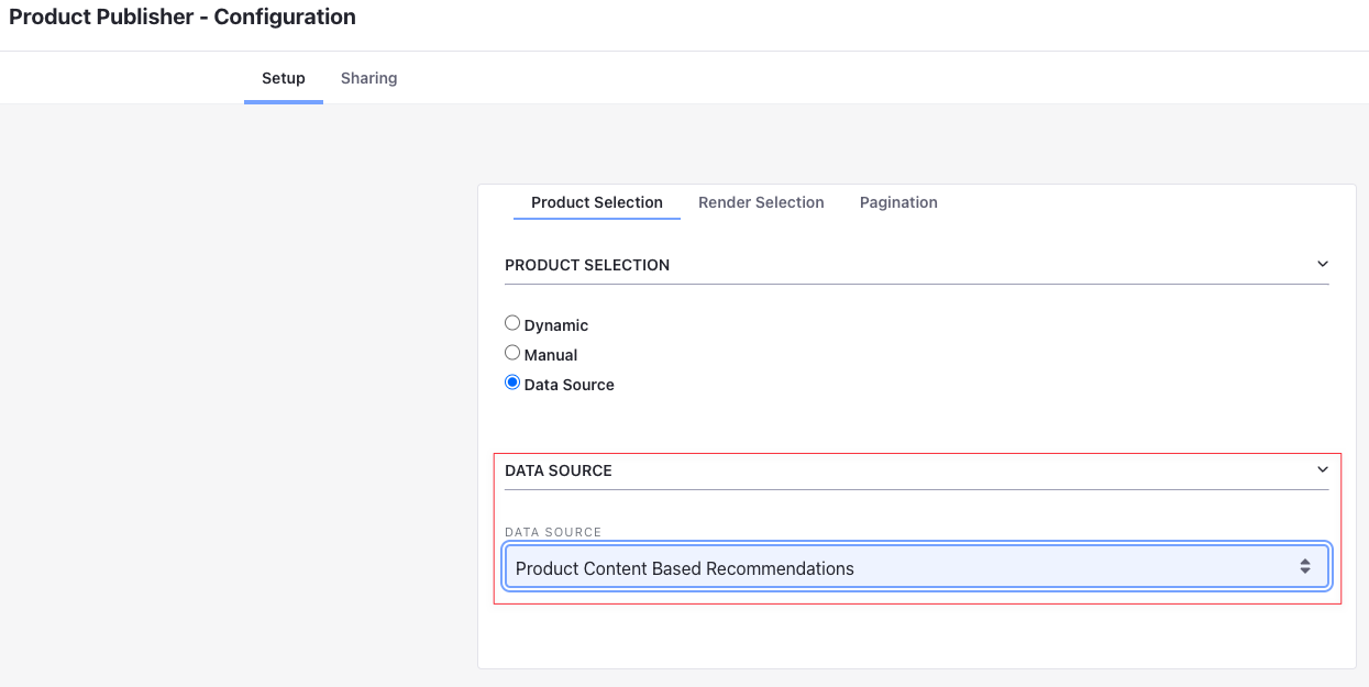 To view Content-Based Product Recommendations, use the Product Publisher widget with data source set to Product Content Based Recommendations.