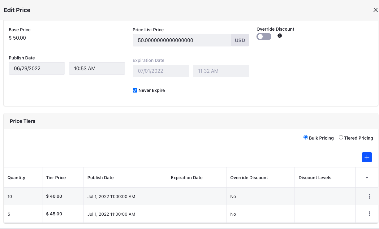 Configure Bulk Pricing for a Product.