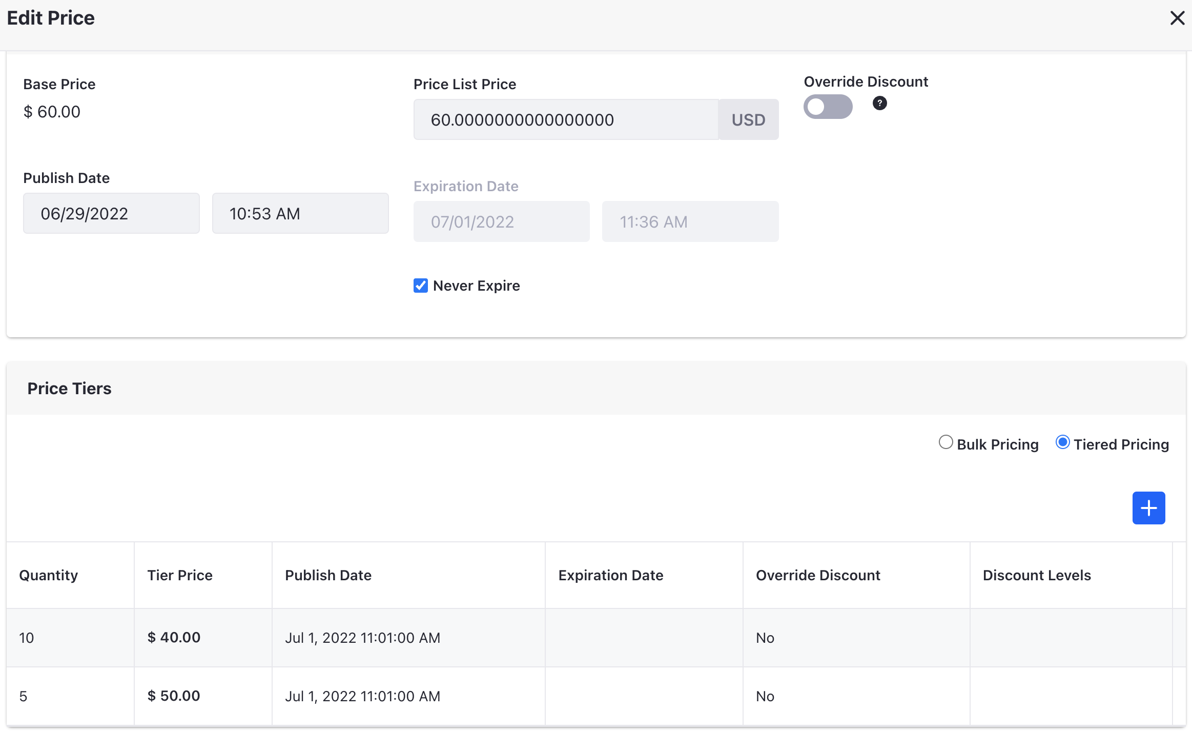 Configure Tiered Pricing for a Product.