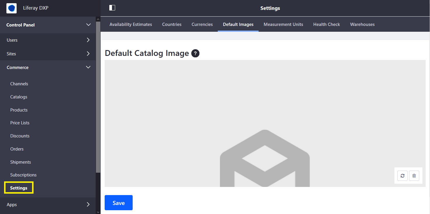 Default Image is in the Settings tab.