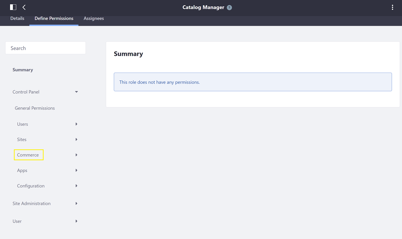 Navigate to Commerce Catalogs Permissions.
