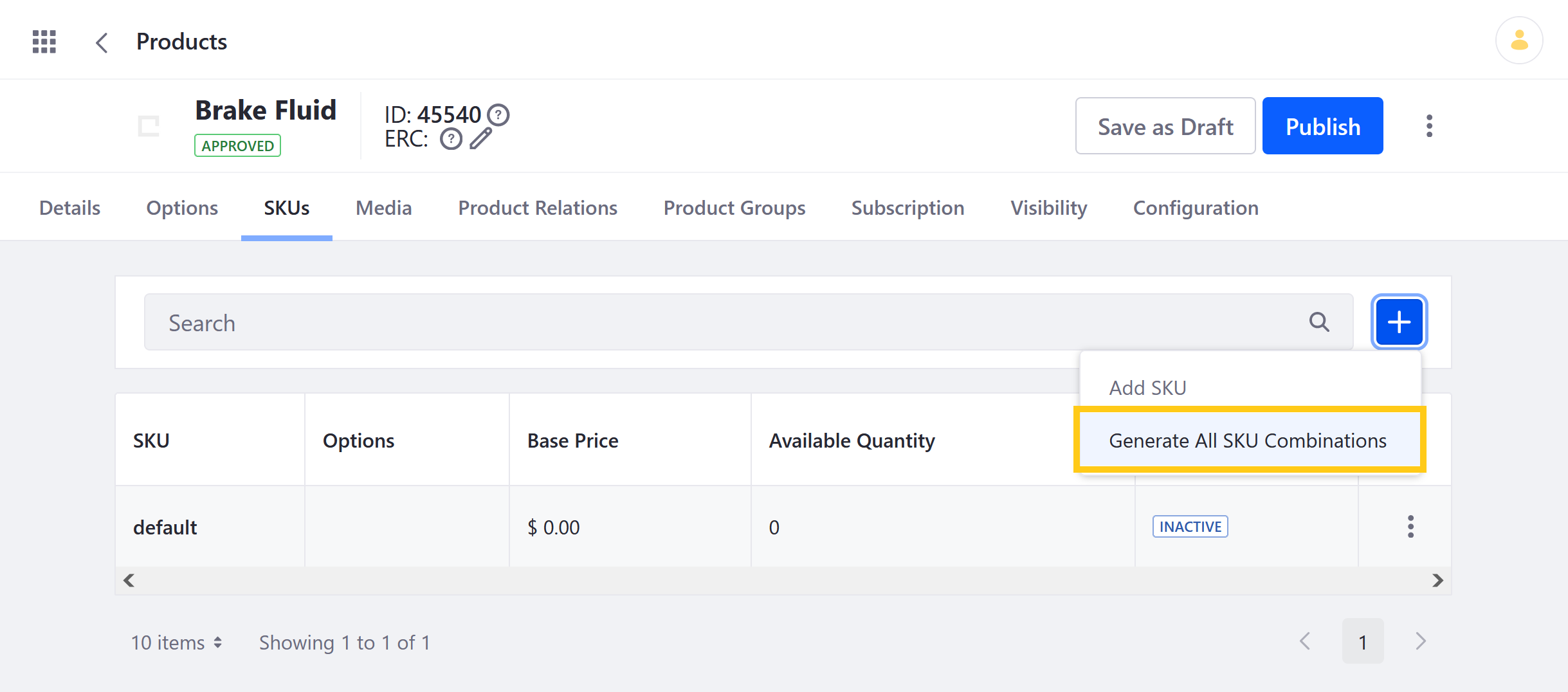 Select Generate All SKU Combinations.