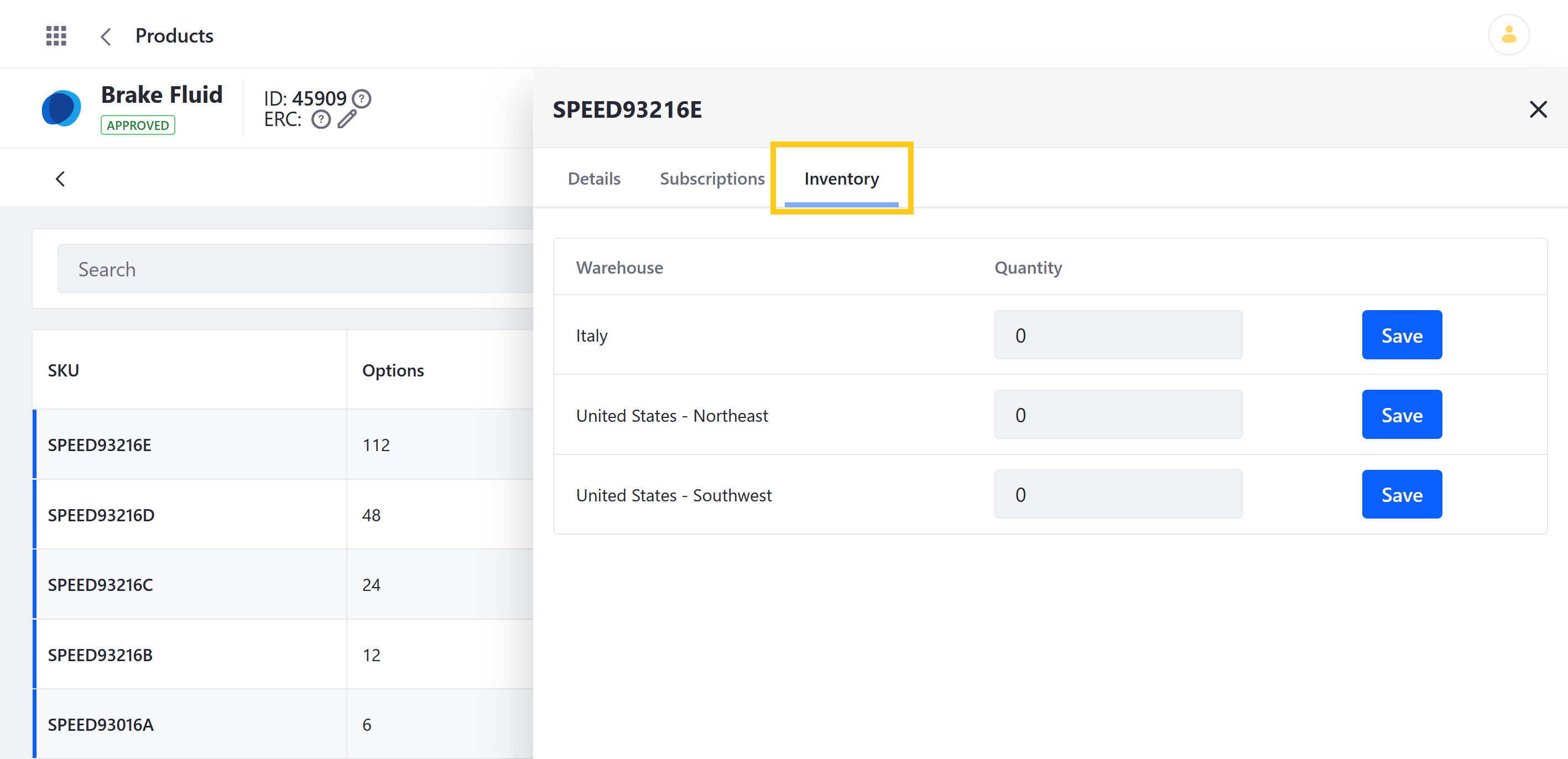 Add inventory for each Product SKU.