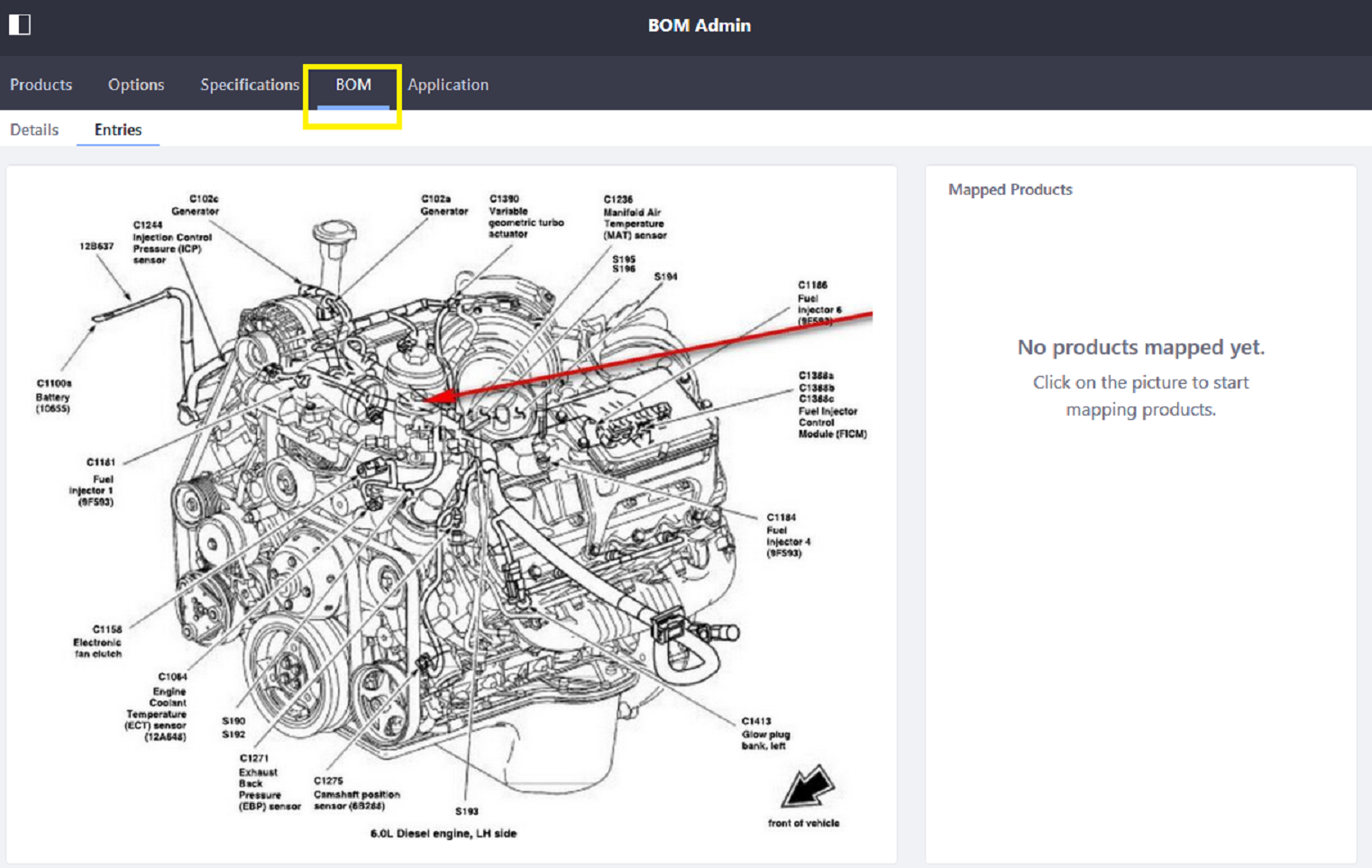 Click the Entries tab to view and map entries to the image.