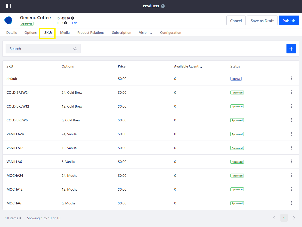 Configure overrides on the SKUs tab