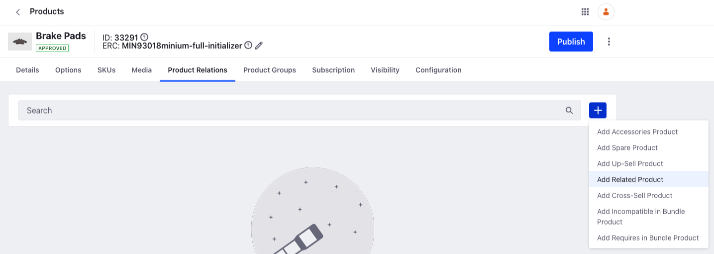 Select a product relation to add to the product.