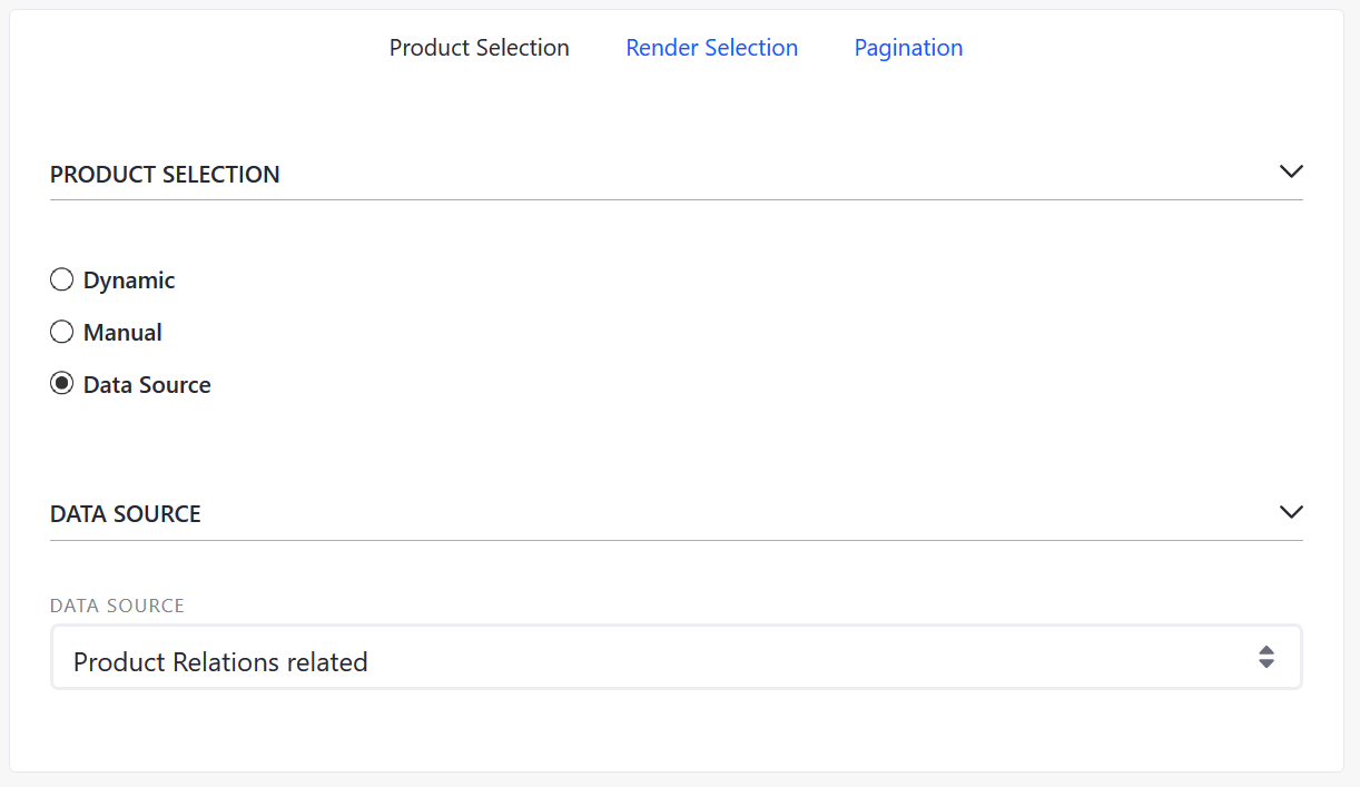 Choosing a data source to display related products.