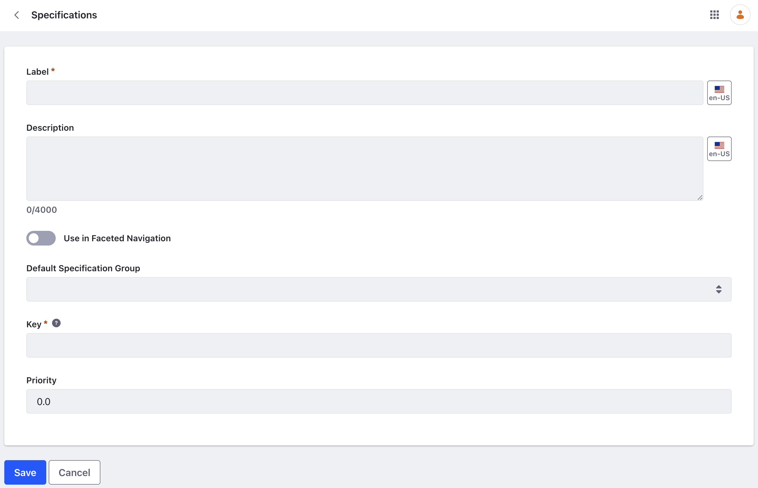 Use the provided form to create a specification label.