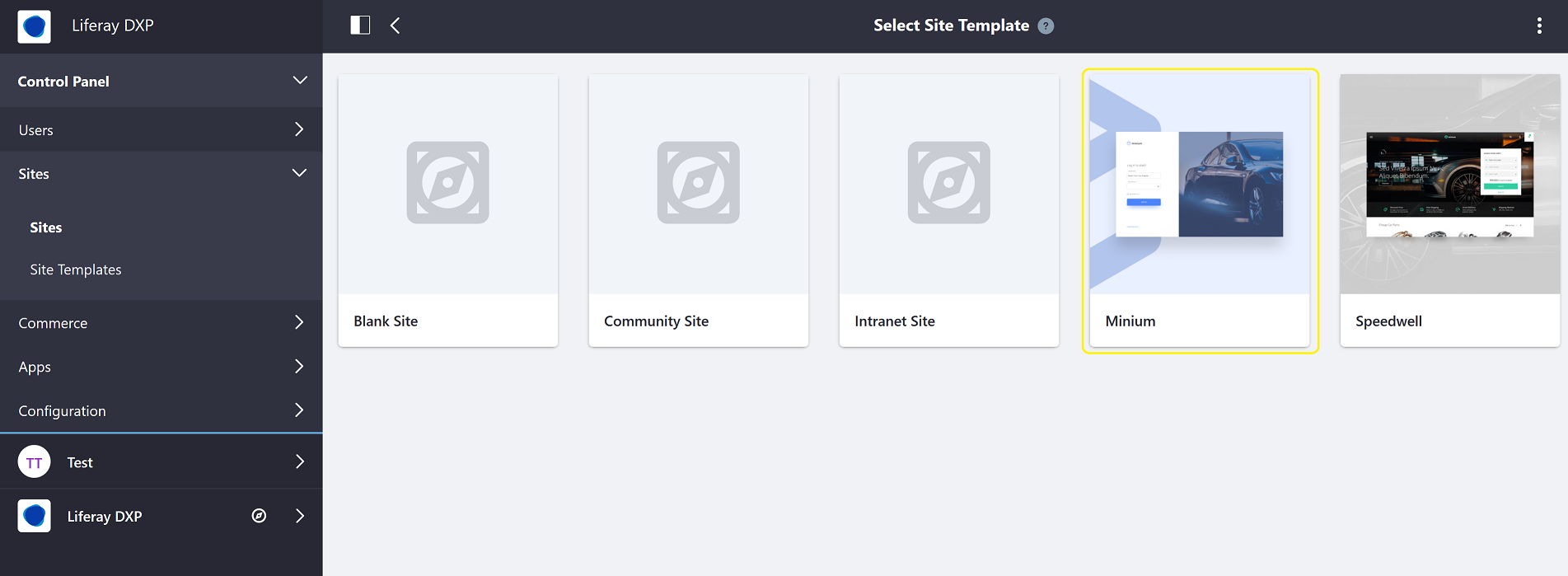 Selecting a Site Template