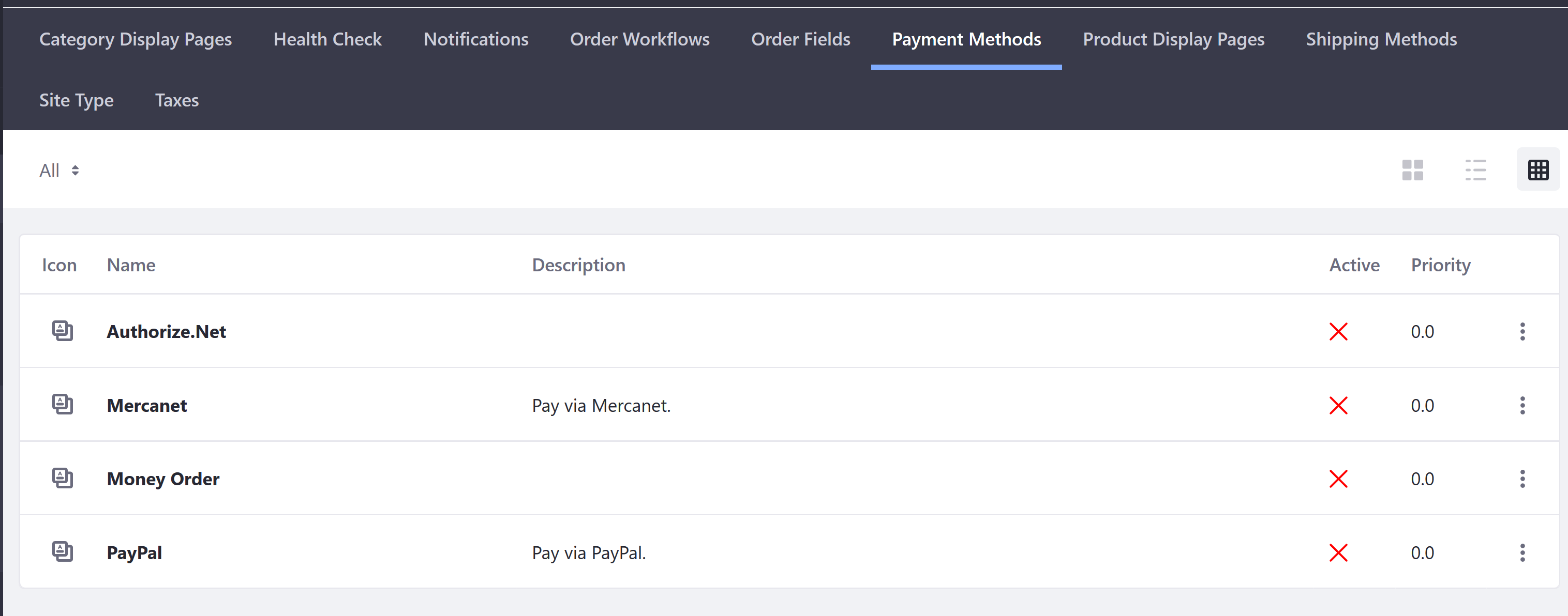 Payment Methods page