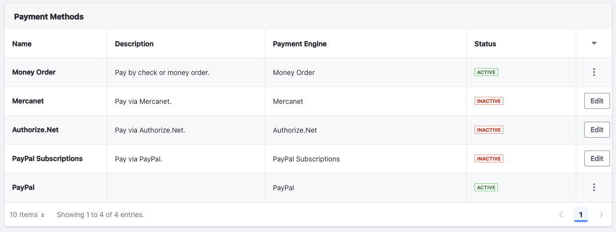 Use the payment methods section to configure payment methods for your channel.