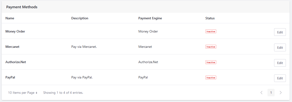 Use the payment methods section to configure payment methods for your channel.