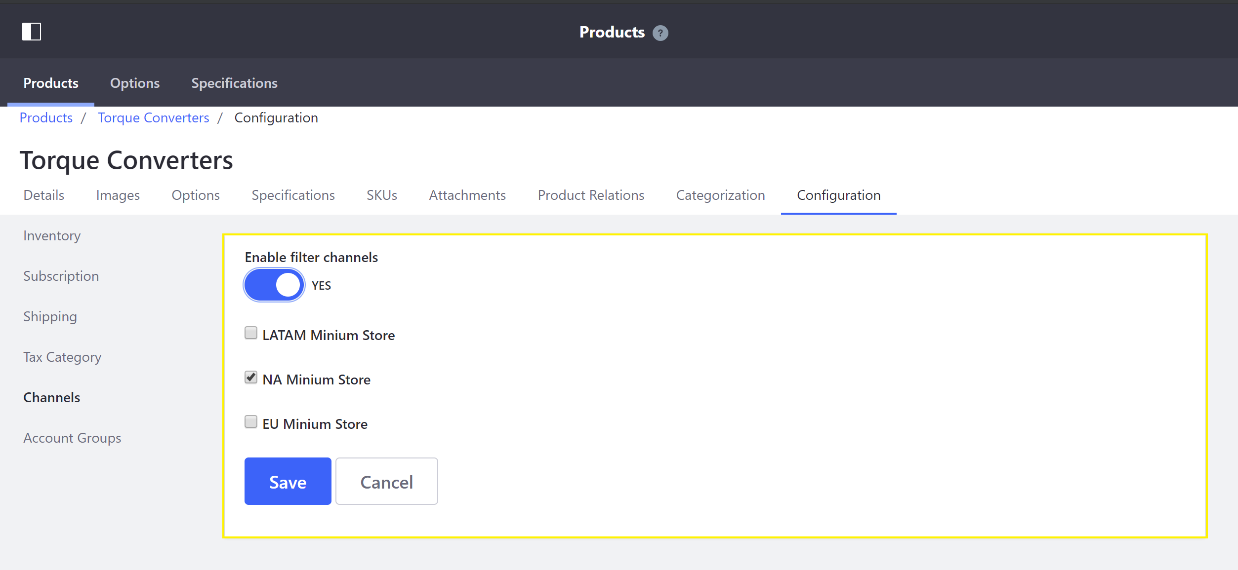 Configure a product to appear in selected channels.