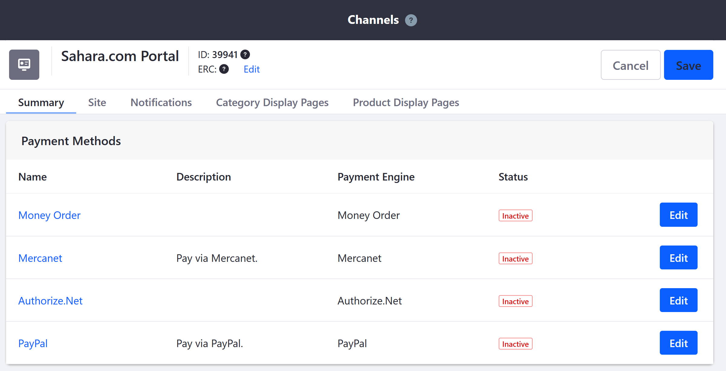 Payment Methods page