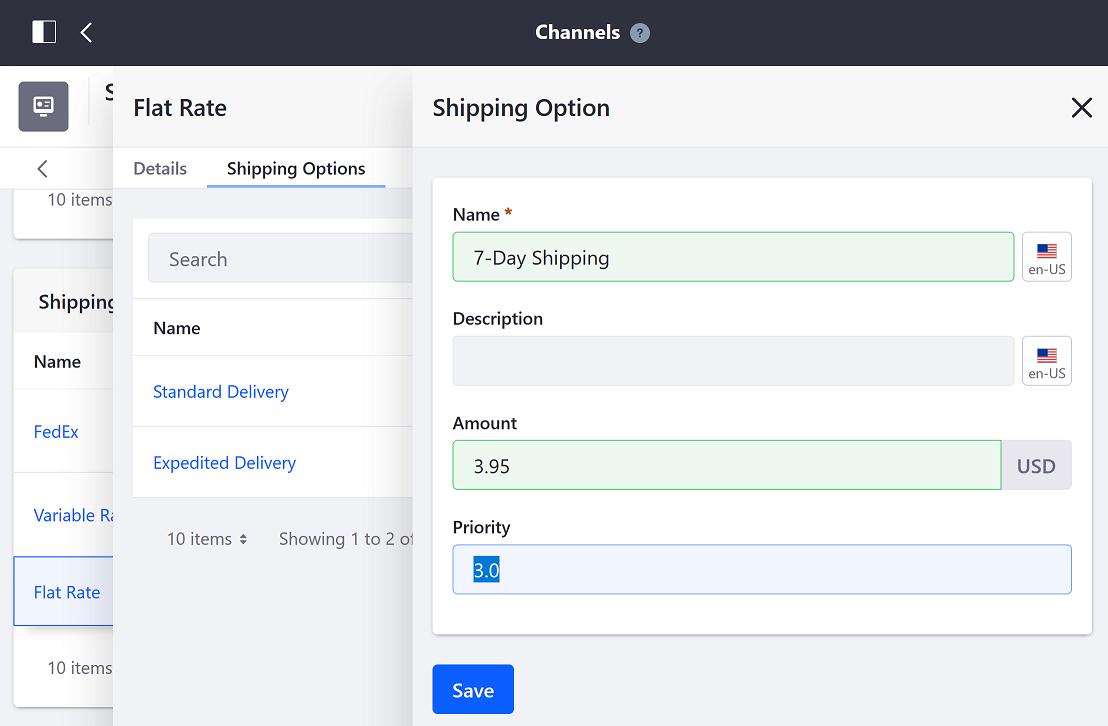 Add a new shipping method option.