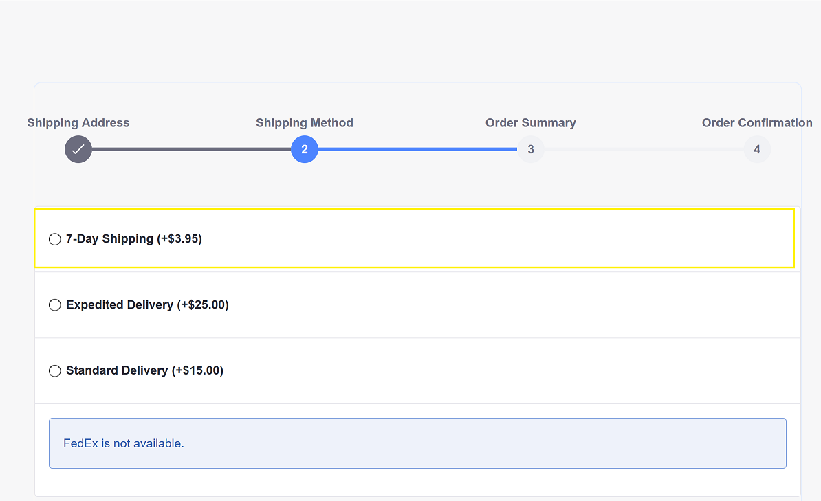 Verify the new shipping method option is available.