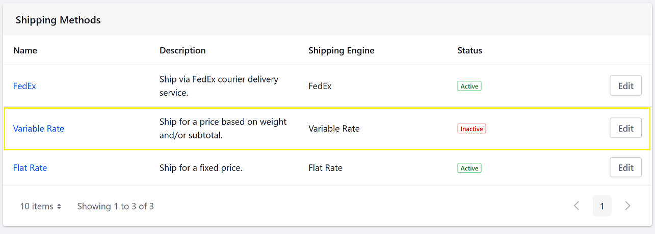 Configure the Variable Rate shipping method.
