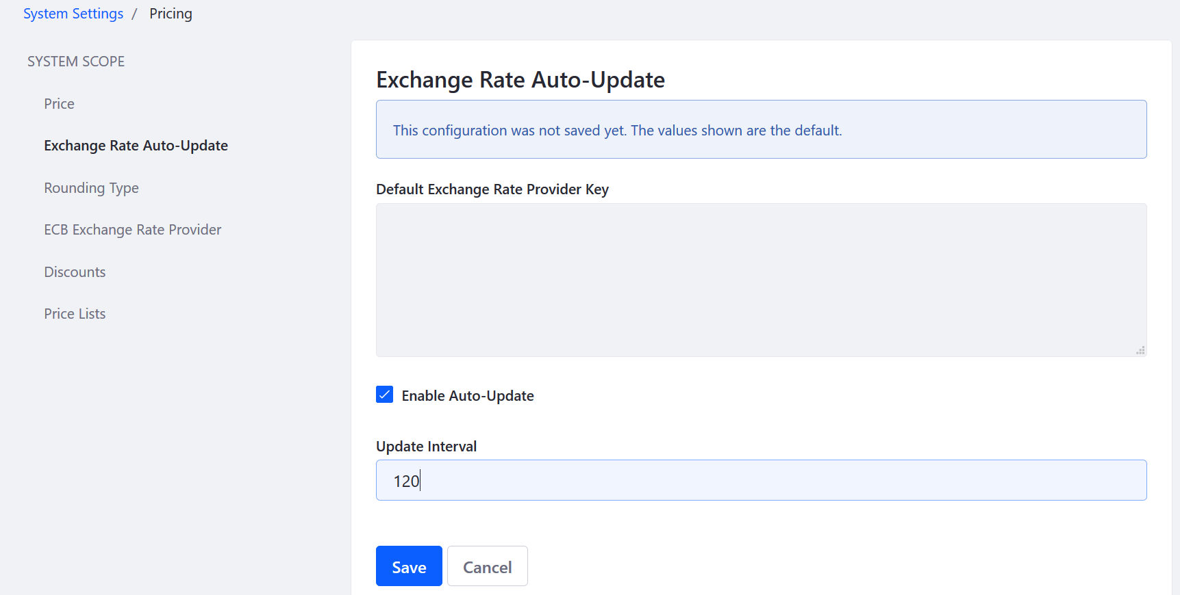 Changing currency update interval