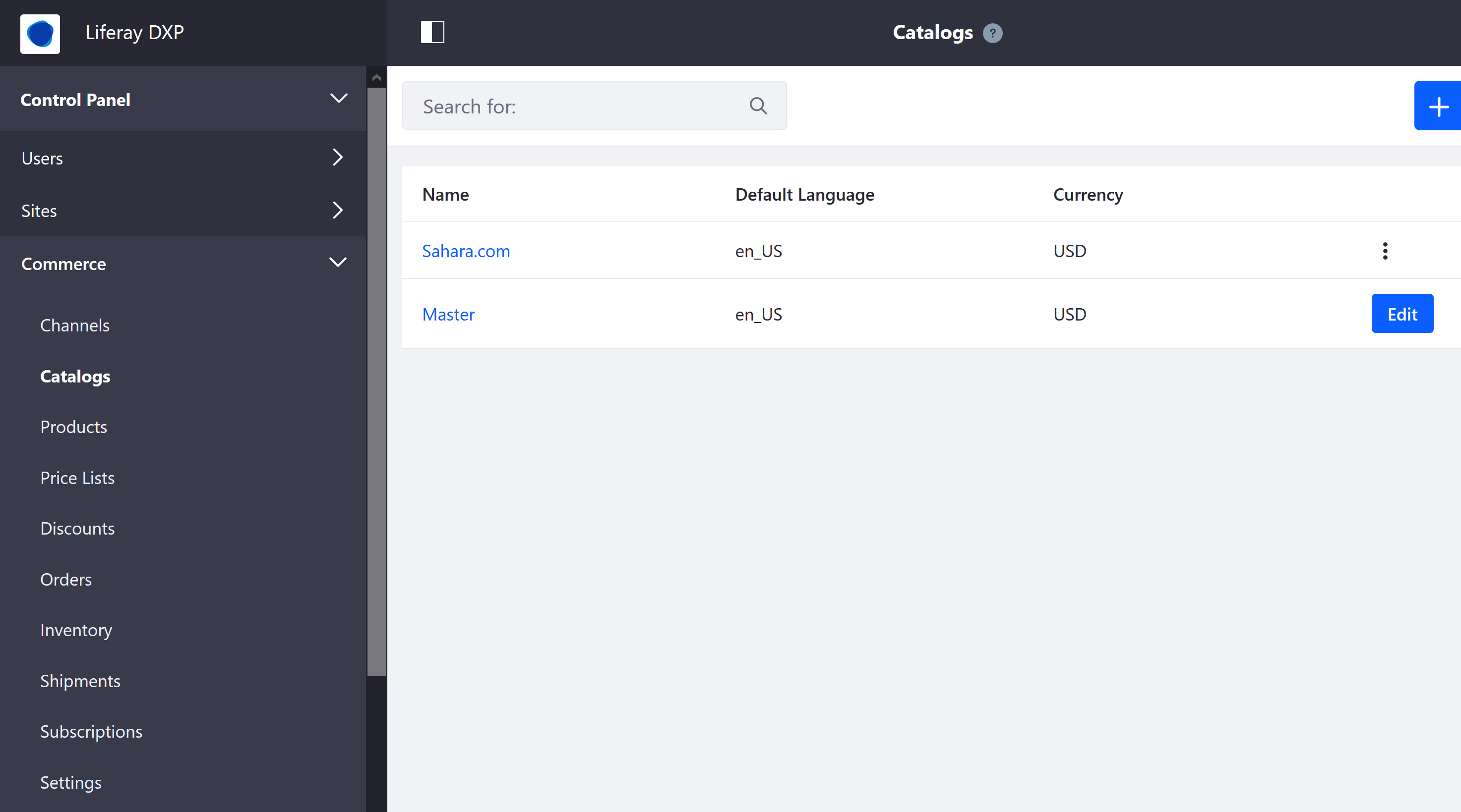 The Commerce global menu contains all the configuration options.