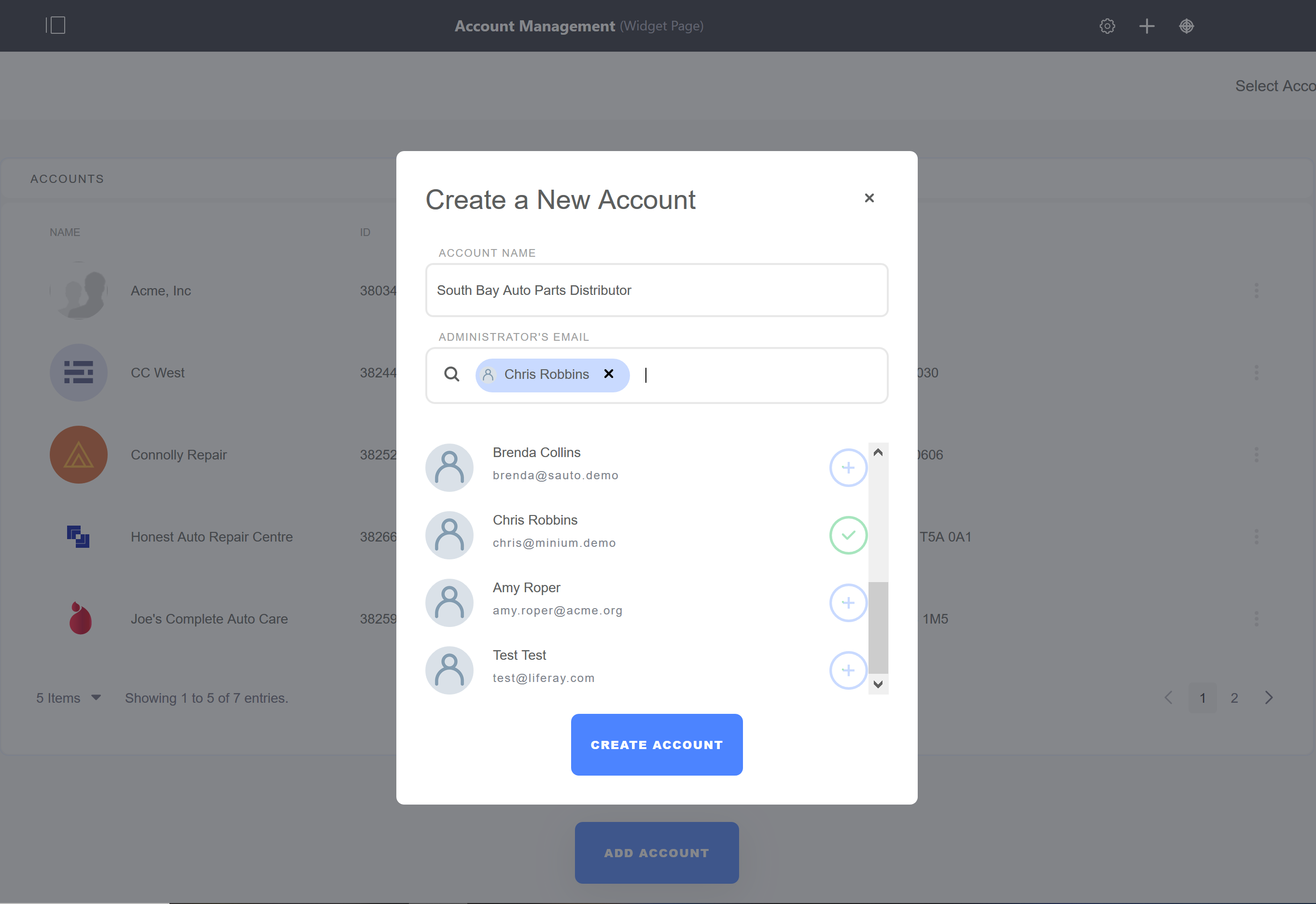 Creating a New Account with the Widget